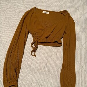 Urban Outfitters Brown Ruched Wrap Crop Top